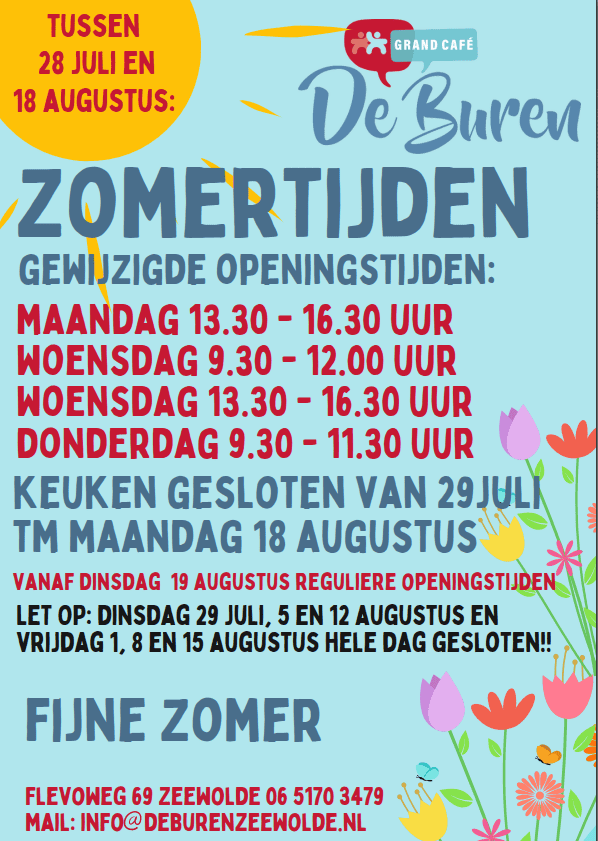 Aangepaste openingstijden zomer de buren